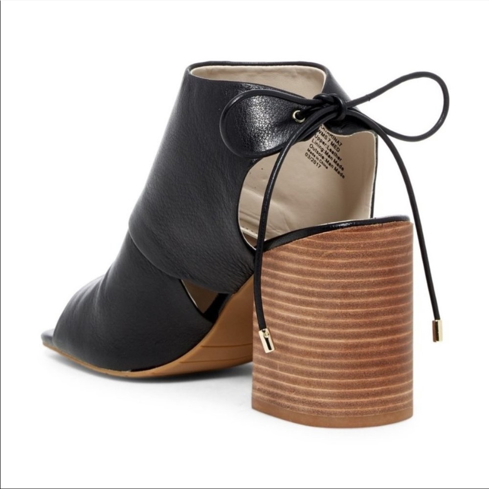 KENNETH COLE Black Leather Katarina Open Toe Chunky Sandal Heels Sz 9 - Picture 3 of 13